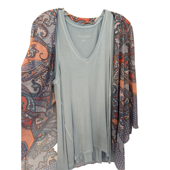 Soft Surroundings Cardigan Set Womens XS Kimono + Tank Petite Blue Paisley - Picture 3 of 7